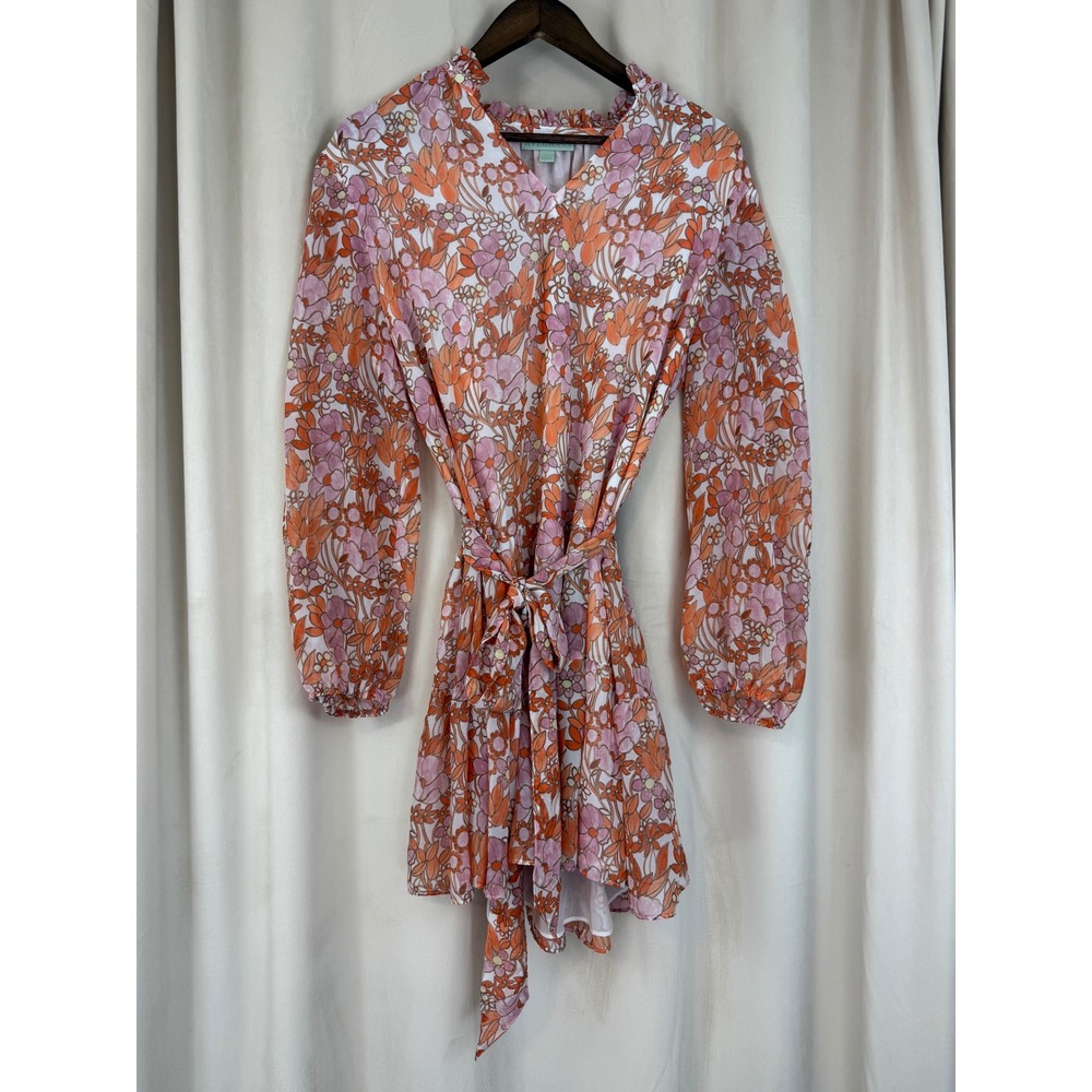 Ryegrass Orange Pink Floral Long Sleeve Sheer Dress – Size L Boho Cottagecore